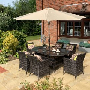 6 Manhattan Armchairs 1.8 mtr Oval Set in Brown Weave EX DISPLAY SET, ONE LEFT £999! (Copy)