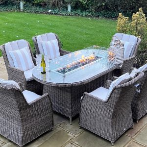 6 Portland Armchairs 1.8mtr Oval Fire Pit Set