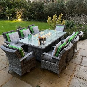 8 Savannah Armchairs 2.0mtr Rectangular Fire Pit Set