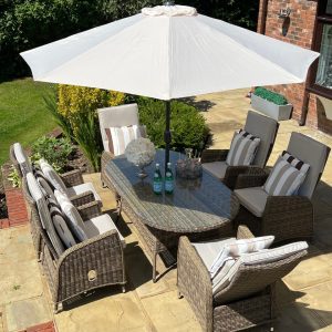 6 Motril Sand Weave Recliner Armchairs 1.8mtr Oval Set EX WAREHOUSE SET £300 OFF!