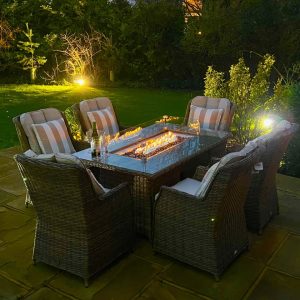 6 Portland Armchairs 1.6mtr Rectangular Fire Pit Set