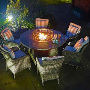 6 Manhattan Armchairs 1.4mtr Round Fire Pit Set