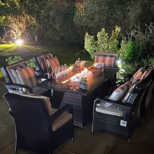 6 Savannah Armchairs 1.6mtr Rectangular Fire Pit Set