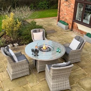 4 Portland Armchairs 1.4mtr Round Fire Pit Set