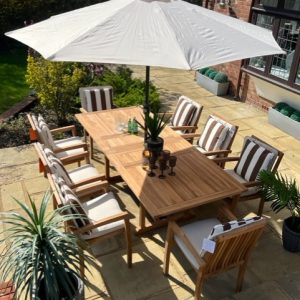 Solid Teak 8 x Miami Stacking Chair 2.4 mtr Rectangular Double Extension Set  EX DISPLAY SO £400 OFF!