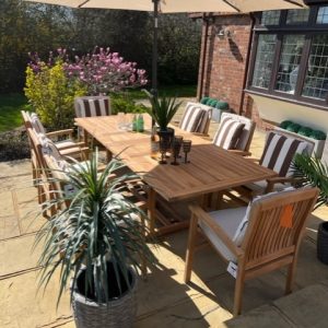 Solid Teak 8 x Stacking Chair 2.4 mtr Rectangular Double Extension Set