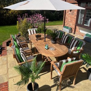 Solid Teak 8 x Stacking Chair 2.4 mtr Oval Double Extension Set
