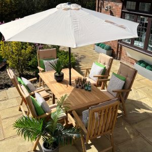 Solid Teak Recliner Arm Chair 1.7 mtr Rectangular Extension Set