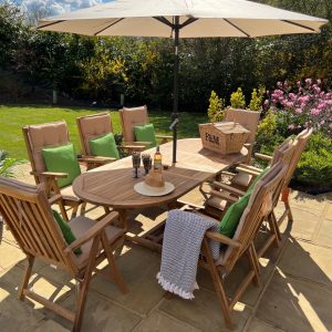 Solid Teak 8 x Recliner Chair 2.4 mtr Oval Double Extension Set