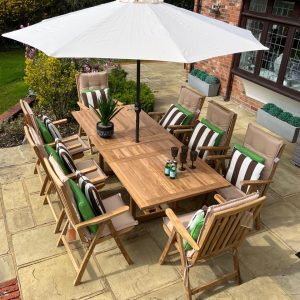Solid Teak 8 x Recliner Chair 2.4 mtr Rectangular Double Extension Set