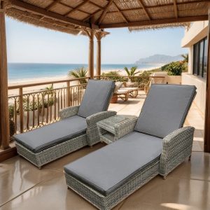 Oakville Deluxe Grey Weave Armed Lounger Set