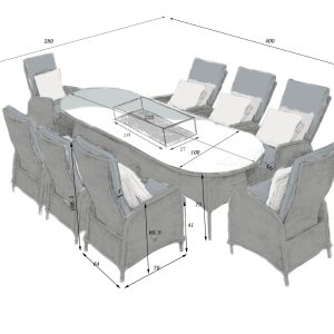 8 Sanford Armchairs 2.2mtr Oval Fire Pit Set