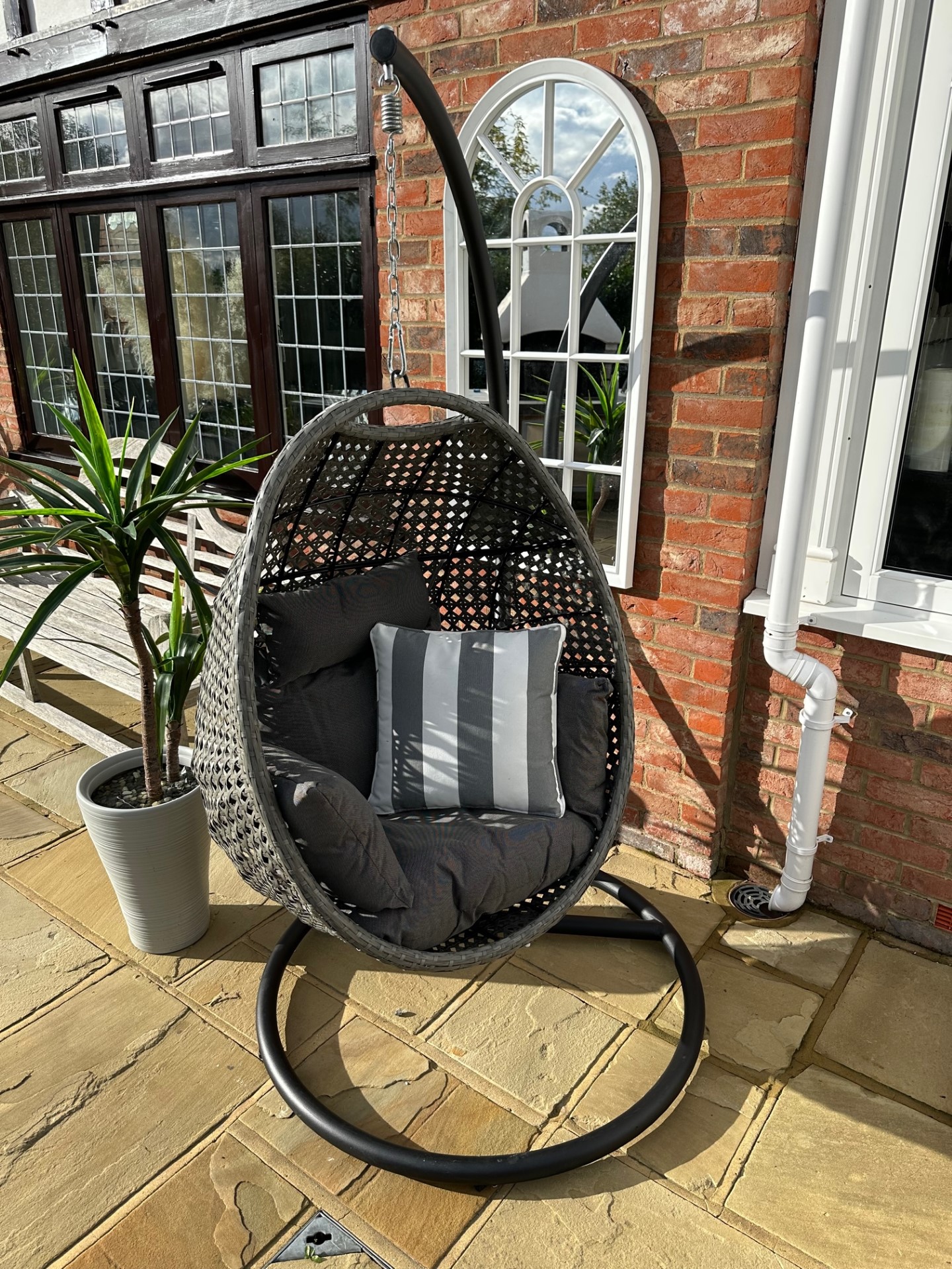 Acme furniture vasant grey fabric synthetic online wicker metal patio swing chair with stand