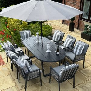Aluminium & Rope 8 Lewiston Armchairs 2.1 Oval Set EX DISPLAY SET £300 OFF!