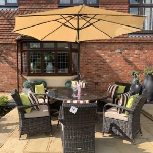 6 Brown Black Weave Savannah Armchairs 1.4mtr Round Set EX DISPLAY £400 OFF! ONE LEFT!