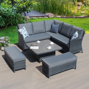 Nantucket Corner Black Grey Weave Rising Table Sofa Set DOWN TO £899! EX WAREHOUSE CLEARANCE! £400 OFF!