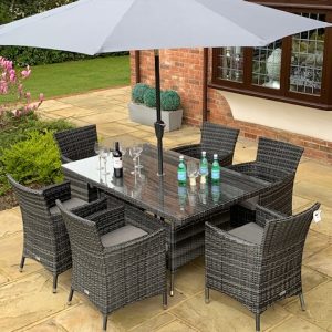 6 Grey Black Manhattan Armchairs 1.6 Rectangular Set EX-DISPLAY 2 SETS LEFT EXTRA £500 OFF!!