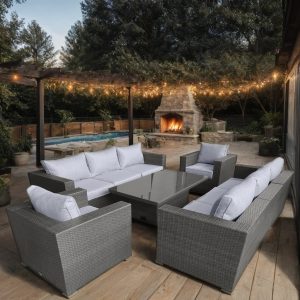 Galveston 8 Piece Armchair Rattan Modular Corner Rising Table Sofa Set
