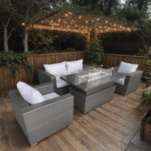 Galveston Two Seater Rattan Modular Corner Rising Firepit Table Sofa Set