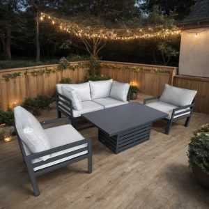 Galveston Two Seater Sofa & Armchairs  Aluminium Modular Rising Table Set