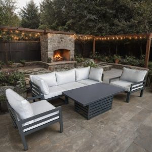 Galveston Three Seater Sofa & Armchairs  Aluminium Modular Rising Table Set