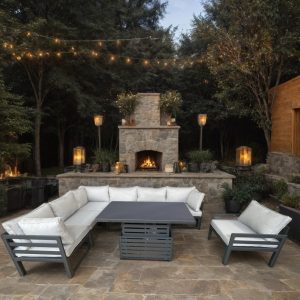Galveston Seven Piece Corner Sofa & Armchair Aluminium Modular Rising Table Set