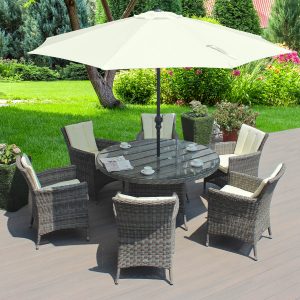 6 Grey Weave Camden 1.35mtr Round Set Ex-Warehouse EXTRA £500 OFF!! DOWN TOP £899!