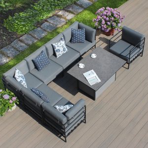 Galveston Lite Seven Piece Armchair Corner Sofa Aluminium Modular Rising Table Set