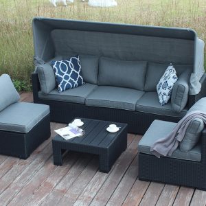 Amalfi Daybed Corner Set Grey Black Weave DOWN TO £499! EX WAREHOUSE CLEARANCE! £300 OFF!