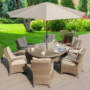 6 Sand Weave Tahoe 1.40mtr Round Set Ex-Warehouse EXTRA £500 OFF!!