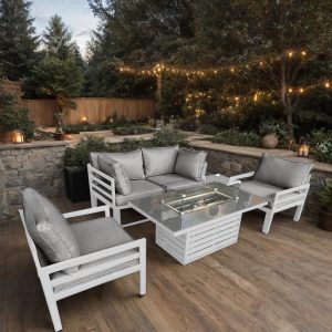 Galveston Two Seater Sofa Aluminium Modular Rising Firepit Table Set