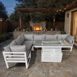Galveston 6 Piece Aluminium Modular Corner Rising Firepit Table Sofa Set
