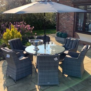 6 Grey Weave Jefferson Armchairs 1.4mtr Round Set Ex-Warehouse EXTRA £500 OFF!!