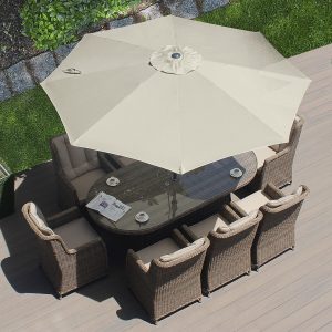8 Sand Weave Eastpoint Armchairs 2.1mtr Oval Set Ex-Warehouse EXTRA £500 OFF!!