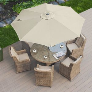 6 Sand Weave Riverside Armchairs 1.4mtr Round Set Ex-Warehouse EXTRA £500 OFF!!