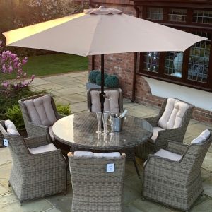 6 Sand Weave Riverside Armchairs 1.4mtr Round Set Ex-Warehouse EXTRA £500 OFF!!